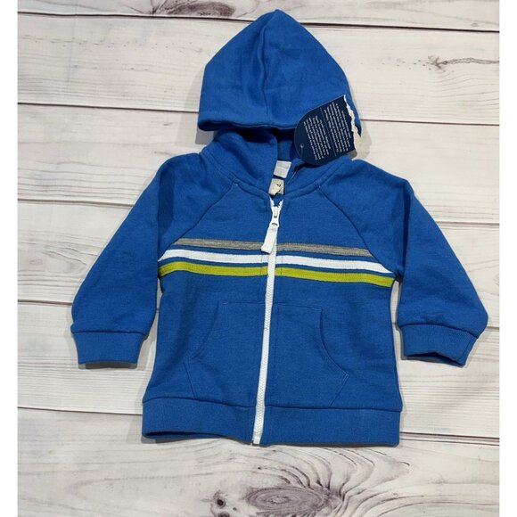 NWT Hatley Baby Boy Blue Zip Up Hoodie Sweater Jacket 9-12M Retro Stripe - Picture 2 of 7